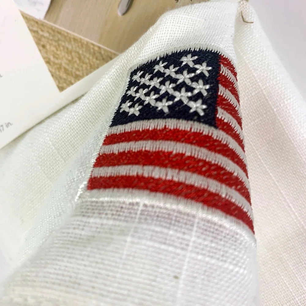 Kirkton Premium Cloth Napkins Pack o 6 White Embroidered American Flag USA 17x17